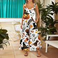 thumbnail image 3 of Womens Halloween Jumpsuits Pumpkin Skeleton Wide Leg Backless Spooky Overalls Skull Candy Halter Funny Rompers, S, 3 of 5