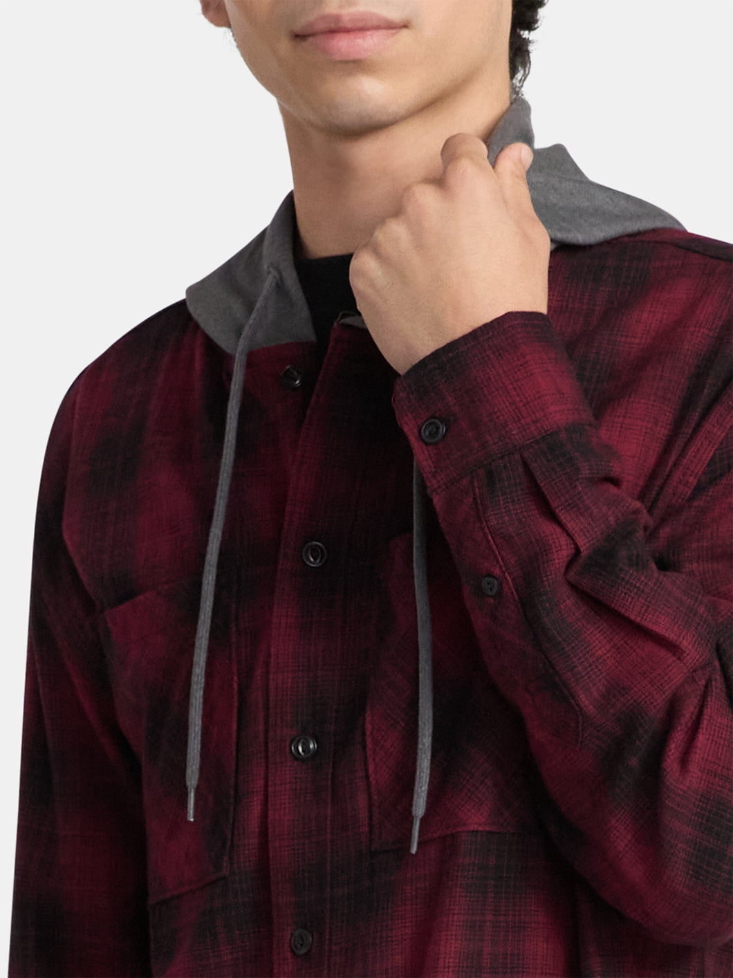 No Boundaries Men's & Big Men's Hooded Long Sleeve Flannel Shirt, Sizes XS-5XL