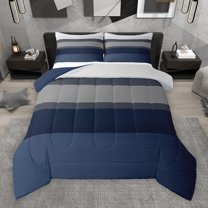 Manfei Girly Blue Grey Stripes Bedding Comforter Set for Female, Modern Abstract Ombre Twin Comforter Sets, Chic Artwork Reversible Bedding Set, Microfiber Bedroom Decor, 2pcs