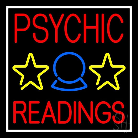 Blue Psychic Readings LED Neon Sign 24" Tall x 24" Wide - inches Black Square Cut Acrylic Backing, with Dimmer - Bright and Premium built indoor LED Neon Sign for Storefront.