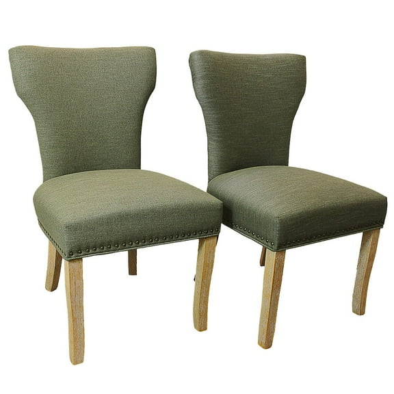 Jill Linen Fabric Side Chair Green with Natural Legs - Set of 2