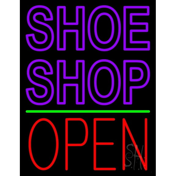 Purple Double Stroke Shoe Shop Open LED Neon Sign 19 x 15 - inches, Black Square Cut Acrylic Backing, with Dimmer - Bright and Premium built indoor LED Neon Sign for store interior Décor, Storefront.