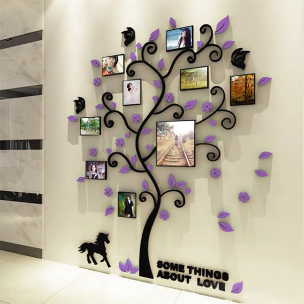 DIY 3D Pegatinas de pared Vida familiar creativa Árbol Marcos de fotos Acrílico de cristal Calcomanías extraíbles Arte Mural para sala de estar Dormitorio Etiqueta Decoración para el hogar Adepaton 2021955-1