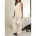 thumbnail image 4 of 2 Pieces Outfits Sleeveless Knit Top & Pants Sets Lounge Long Pajamas Set, 4 of 5
