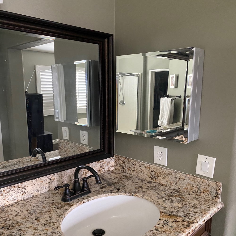Taimei, Bathroom Mirror Cabinet, Stainless Steel, Aluminum, Glass, Mirrored, Polystyrene, 16" W x20" H x 4.5/8 D, Satin