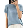 thumbnail image 1 of Aqestyerly Chandail Tricoté Uni Décontracté pour Femme à Col Rond, Conception Respirante à Manches Courtes, T-Shirt en Tricot à la Mode pour Femme, 1 of 2