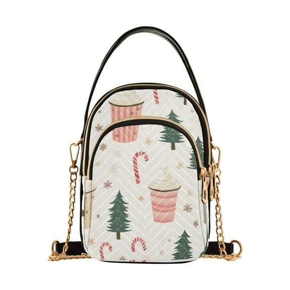 FORMRS Crossbody Bag for Women Quilted Travel Shoulder Cell Phone Purse with Chain Strap Handbag, Beige Christmas Cups