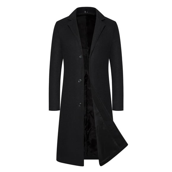 Men's Classic Wool Blend Windbreaker Coat, Mid-Length Thick Warm Winter Overcoat with Stand Collar, Slim Fit Water Resistant Jacket for Big & Tall Sizes, Machine Washable