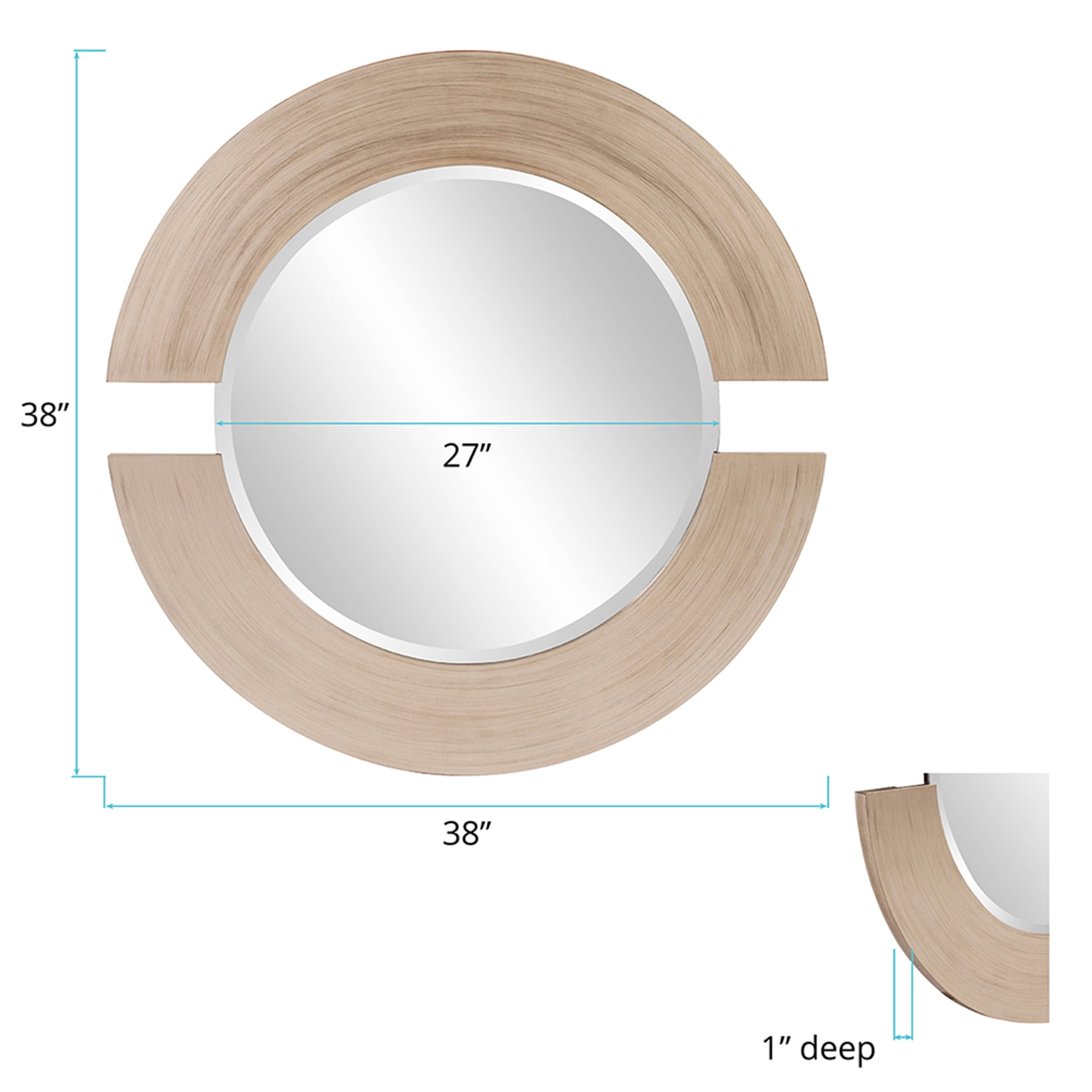 Tyler Dillon Round Warm Silver Wall Mirror with Partial Brown Wood Frame - 38"