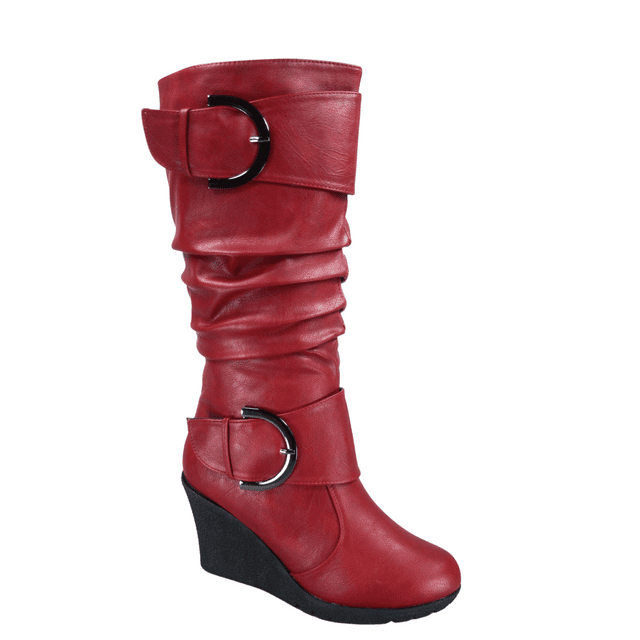 Bottes à Genou à Fermeture Éclair pour Femmes, Mode, Talon Compensé, Chaussures d'Hiver Décontractées ( Rouge, 5,5)