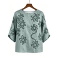 thumbnail image 6 of Summer Tops for Women 100% Cotton Fashion Casual Embroidery Round Neck 3/4 Sleeve Spring Blouse Tops, 6 of 7