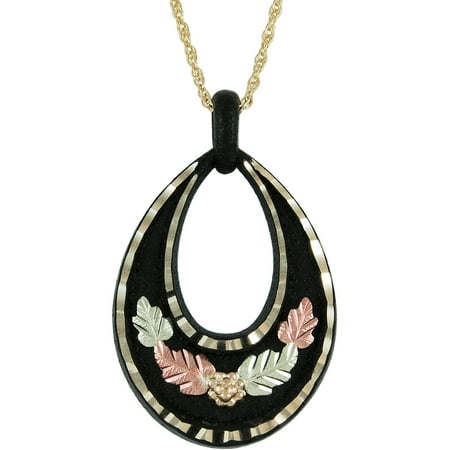 Black Hills Gold Black Powder-Coated Gold-Tone 10kt and 12kt Gold Accented Teardrop-Shaped Pendant, 18
