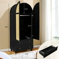 thumbnail image 7 of PHOYAL Modern 31.49" Arch Armoire Wardrobe with 2 Rattan Doors, Freestanding Closet Cabinet with 2 Drawers and Hanging Rail for Bedroom, Black, 7 of 7