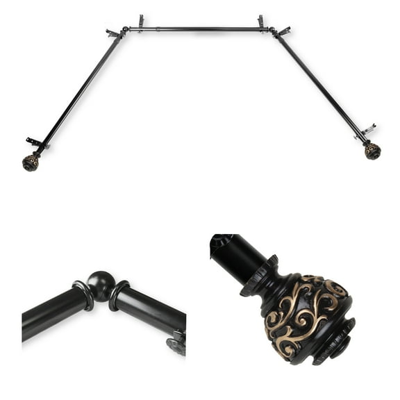 Domovina Raina 13/16-inch Bay WIndow Single Curtain Rod-Color:Black