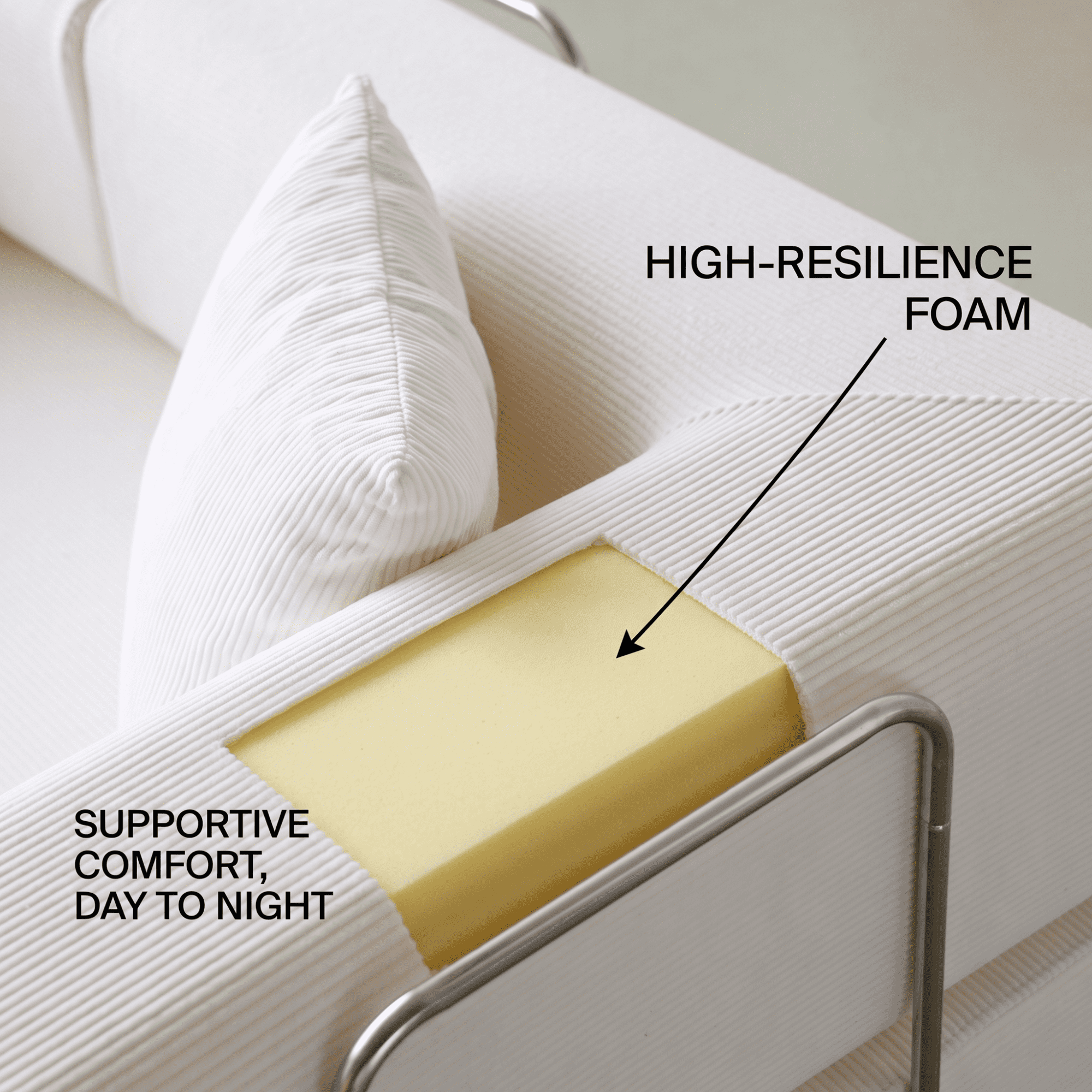 HOQBN Double Sofa Bed, Multifunctional Compression Sofa, Wide Body Pure Spine Sofa, Fine Striped Corduroy Fabric Sofa for Living Room Ancient White