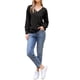 thumbnail image 2 of INSPIRAR CHIC Blusa de Mujer de Manga Larga con Cuello en V Ligera para Primavera y Otoño, Tops Casual M Negro, 2 of 6