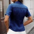 thumbnail image 7 of LNWUY Women's Denim Shirt Short Sleeve Button Down Turndown Collar Western Pocket Classic Jean Shirt Blue S, 7 of 7