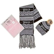 Juicy Couture Womens Fringed Knit Scarf & Hat Set with Gift Bag One Size