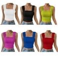thumbnail image 6 of WBQ Women's Wide Strap Square Neck Crop Tank Tops Ribbed Texture Sleeveless Slim Fit Cami Shirts Backless Going Out Tops S-2XL, 6 of 6