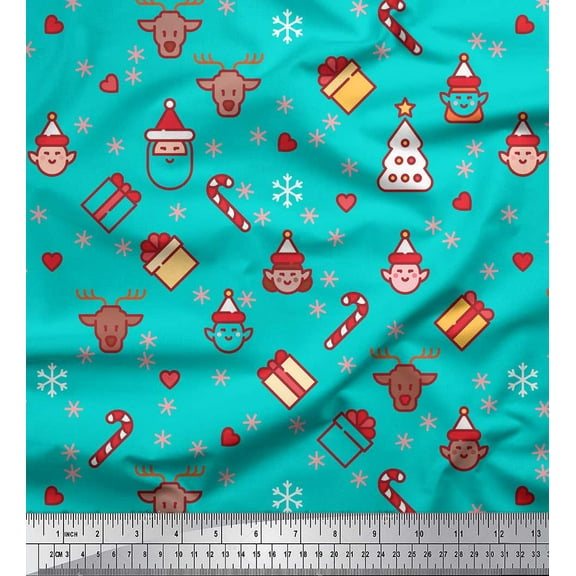 Soimoi Green Cotton Duck Fabric Christmas Theme Party Print Fabric by Yard 42 Inch Wide