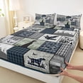 thumbnail image 3 of Homewish Vintage Lodge Cabin Twin Sheet Sets, Blue Buffalo Plaid Twin Fitted Sheet, Rustic Farmhouse Theme Flat Sheet, Ultra Soft Bedroom Decor, 3pcs, 3 of 7