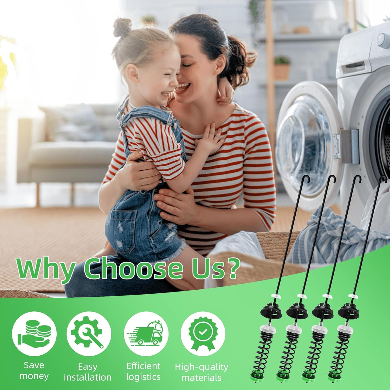 Upgraded W11130362 WTW5000DW2 WTW5000DW3 WTW5000DW1 MVWX655DW1 MVWC565FW2 MVWC565FW1 Washer Suspension Rod Kit for Whirlpool Maytag Kenmore Washer - Replaces W10594080 W10735786 W10748956