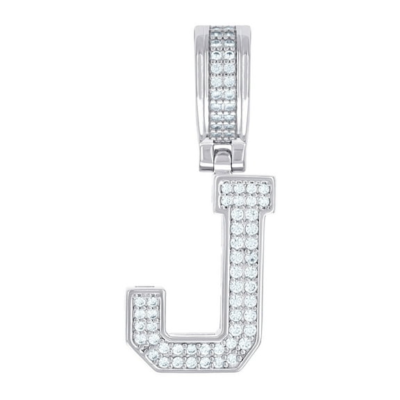 925 Sterling Silver Unisex Cubic Zirconia Initial Letter J Charm Pendant Necklace 30.3x14mm Wide Pendant for Women