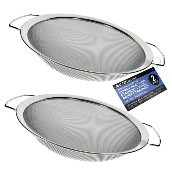 Master Elite Stainless Steel 60 Mesh Paint Strainer, 2 Pack - Fits Over 5 Gallon Paint Bucket Cans, Strains Filters Removes Debris, Particles, Impurities From Coatings and Liquids
