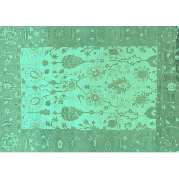 Ahgly Company Indoor Rectangle Oriental Turquoise Blue Traditional Area Rugs, 7' x 10'