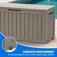thumbnail image 2 of Dextrus 72 Gallon Weatherproof Resin Deck Box with Wheels, Mobile Lockable Outdoor Storage Bin, Durable Patio Organizer for Cushions, Garden Tools and Sports Equipment, Light Brown, 2 of 10