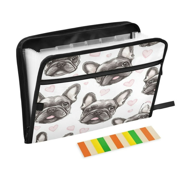 WOBOGO Adorable French Bulldog Faces Pattern Expanding File Folder Letter Size Accordion Filing Organizer 13 Pocket Separate Organ Pocket