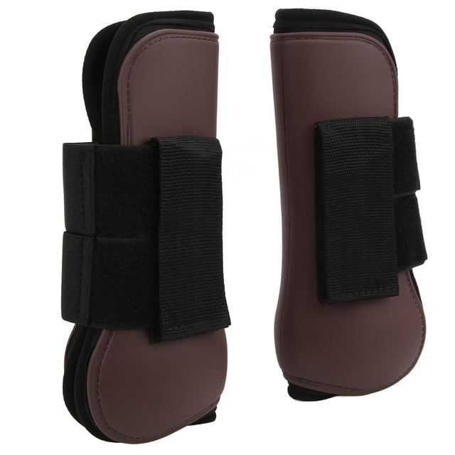 1 par de botas de soporte para caballos, protector de pata de caballo de neopreno con carcasa de PU para saltar y caza, patas delanteras marrones M