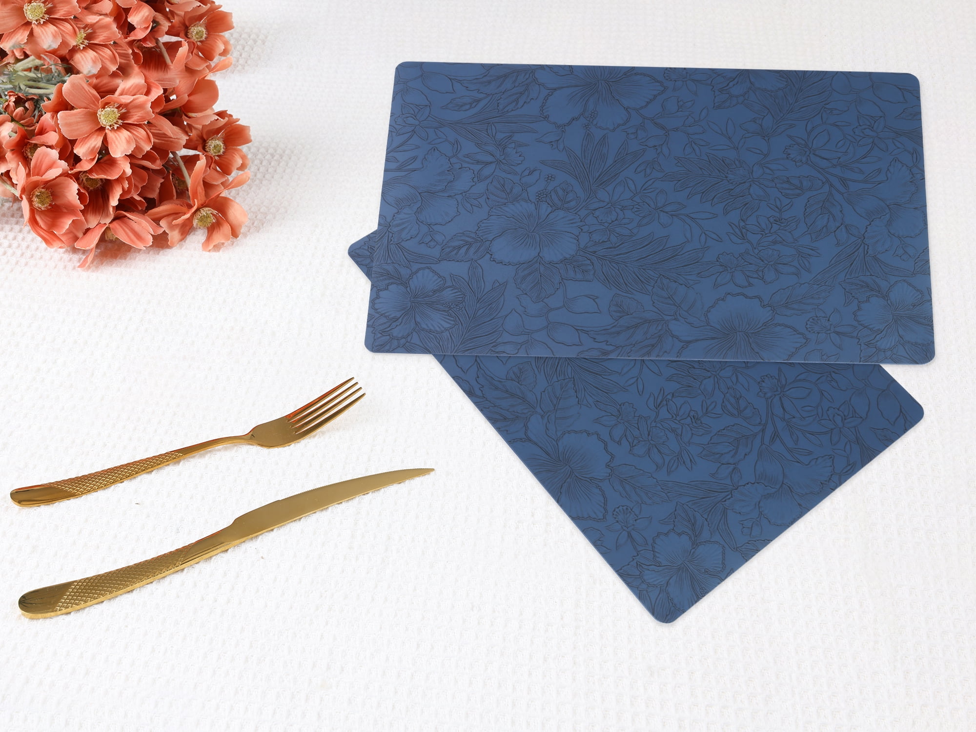 Unique Bargains Set of 6 Faux Leather Placemats for Kitchen Dining Table Decor Dark Blue