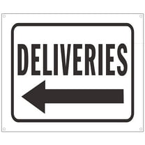 Deliveries Left Arrow Sign (White Background,Aluminium, 10x12)