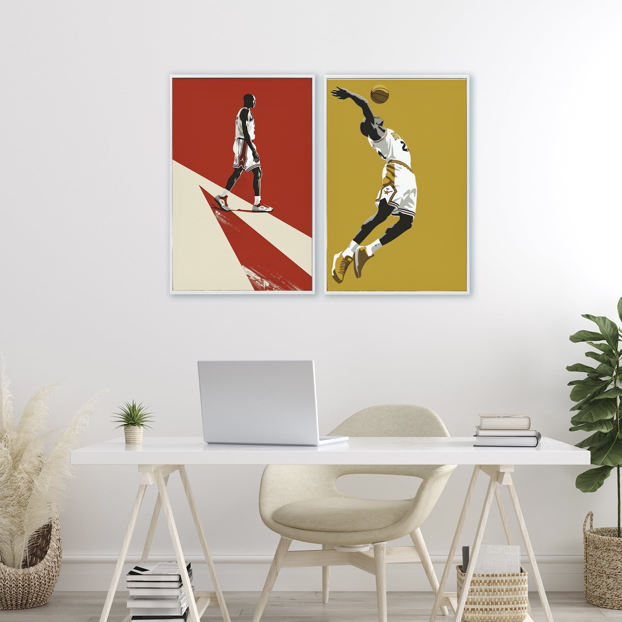 Stupell Industries Iconic NBA Champions 2 Piece White Framed Giclee Art Set, design by Ray Powers