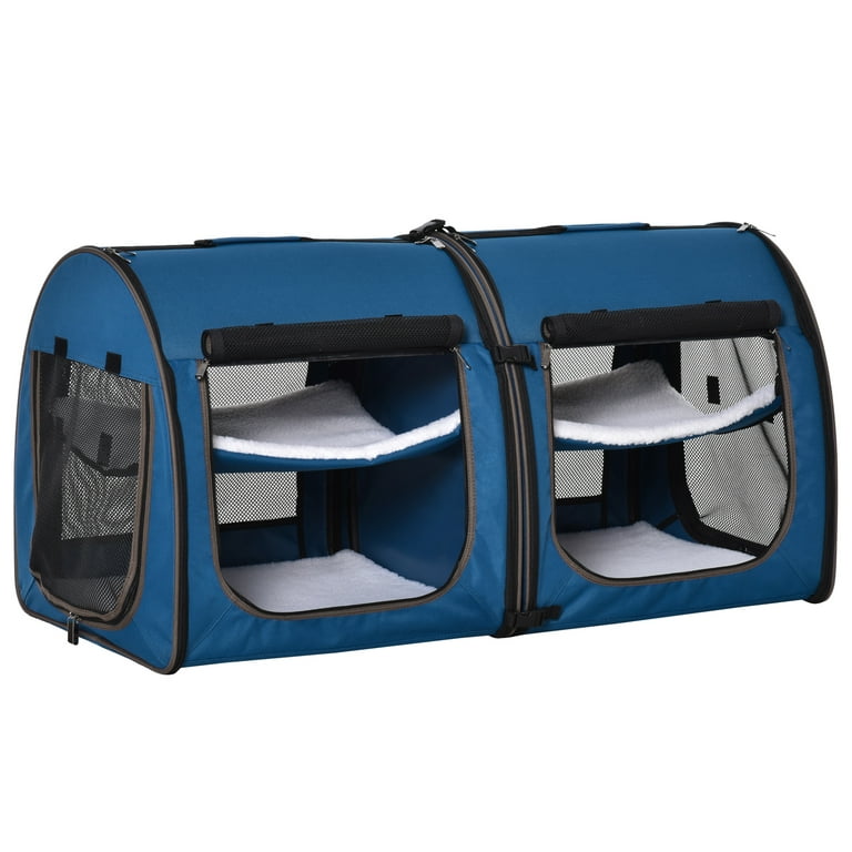 Pawhut 39 Portable Soft-sided Pet Cat Carrier With Divider, Two  Compartments, Soft Cushions, & Storage Bag : Target