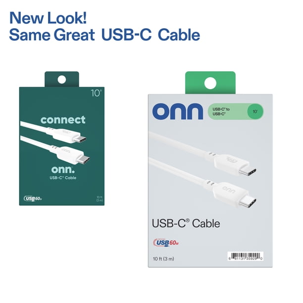onn 10ft USB-C to USB-C Fast Charging Cable, USB-IF Certified