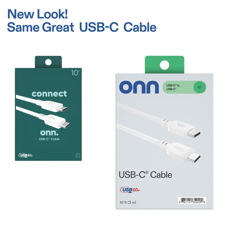 onn 10 Ft USB-C to USB-C Charging Cable, White photo 8
