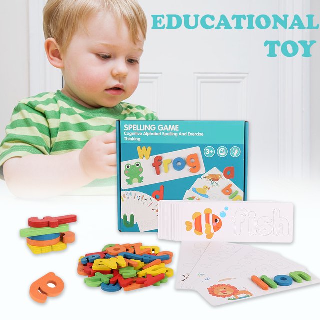Muyoka Juguetes educativos de madera, regalo creativo, divertido juguete para niños, rompecabezas, juego de ortografía preescolar, letras a juego Muyoka Hogar