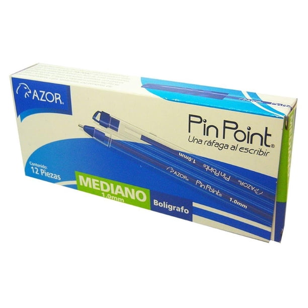 Bolígrafo Azor Pin Point Cuerpo Transparente Azul, Caja con 12 Punta de Aguja 1.0 MM Mediano