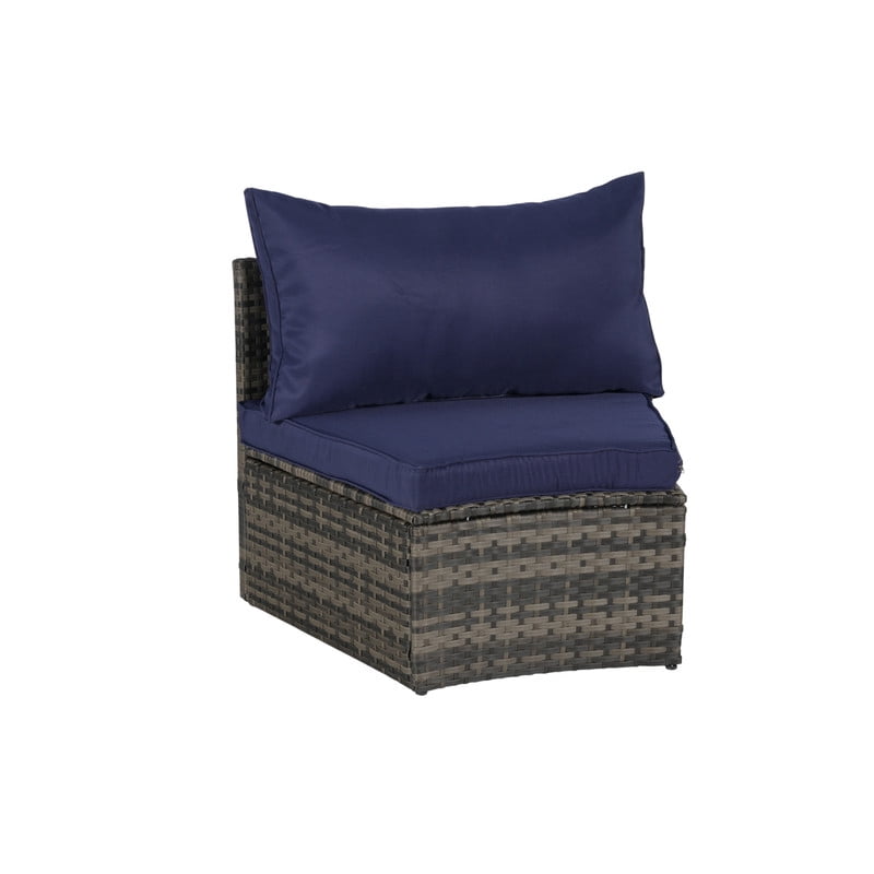 7-Piece Patio Furniture Set with Round Coffee Table, All Weather Wicker PE Rattan Half-Moon Curved Sectional Sofa Set with 2 Side Table for Backyard