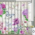 thumbnail image 2 of Juego de 4 cortinas de ducha con diseño de la Torre Eiffel de París, con alfombra antideslizante, tapete y tapa de inodoro, cortinas de ducha con diseño floral de mariposas primaverales y ganchos,, 2 of 6