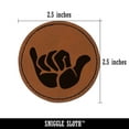 thumbnail image 2 of Shaka Hang Loose Surfer Sign 2.5" Faux Leather Round Engraved Iron-On Patch - Brown, 2 of 6