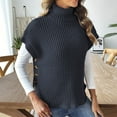 thumbnail image 5 of Htigea Women's Turtleneck Sweaters Solid Cap Sleeve Pullover Side Button Down Jumper Fall Knitted Vest Tops Navy Free Size, 5 of 6