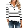 thumbnail image 2 of Womens 3/4 Sleeve Tops Striped Print Tee Shirt Loose Fit V Neck Button up Pullover T-shirts Casual Fall Clothes (XL, White|Stripes), 2 of 7