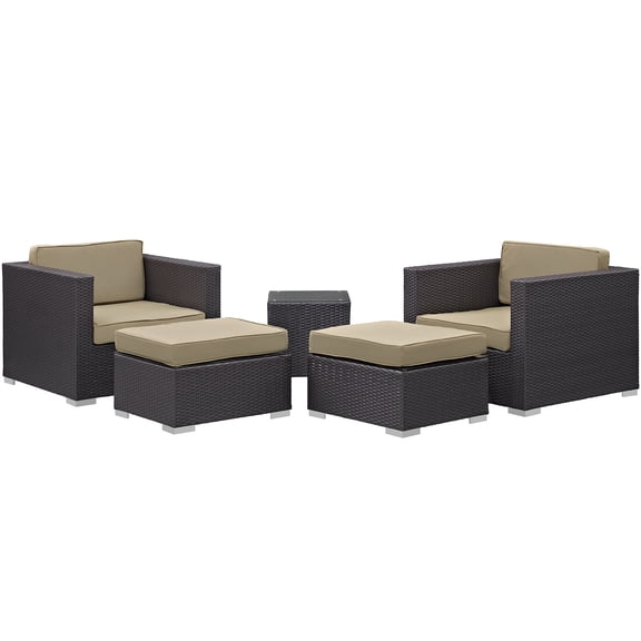 Modway Convene 5-Piece Aluminum Rattan Patio Sectional Set in Espresso/Mocha