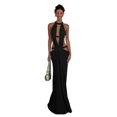 thumbnail image 2 of Hollow Out Women's Halter O-Neck Sleeveless Backless High Waist Sparkling Webbing Sexy Long Dress, Solid Color, 2 of 22