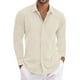 thumbnail image 1 of Camisas Oversize Hombre Camisa holgada de talla grande informal sólida de lino y algodón de verano para hombre camisa de manga larga con cuello vuelto para hombre (Khaki, XXL), 1 of 7