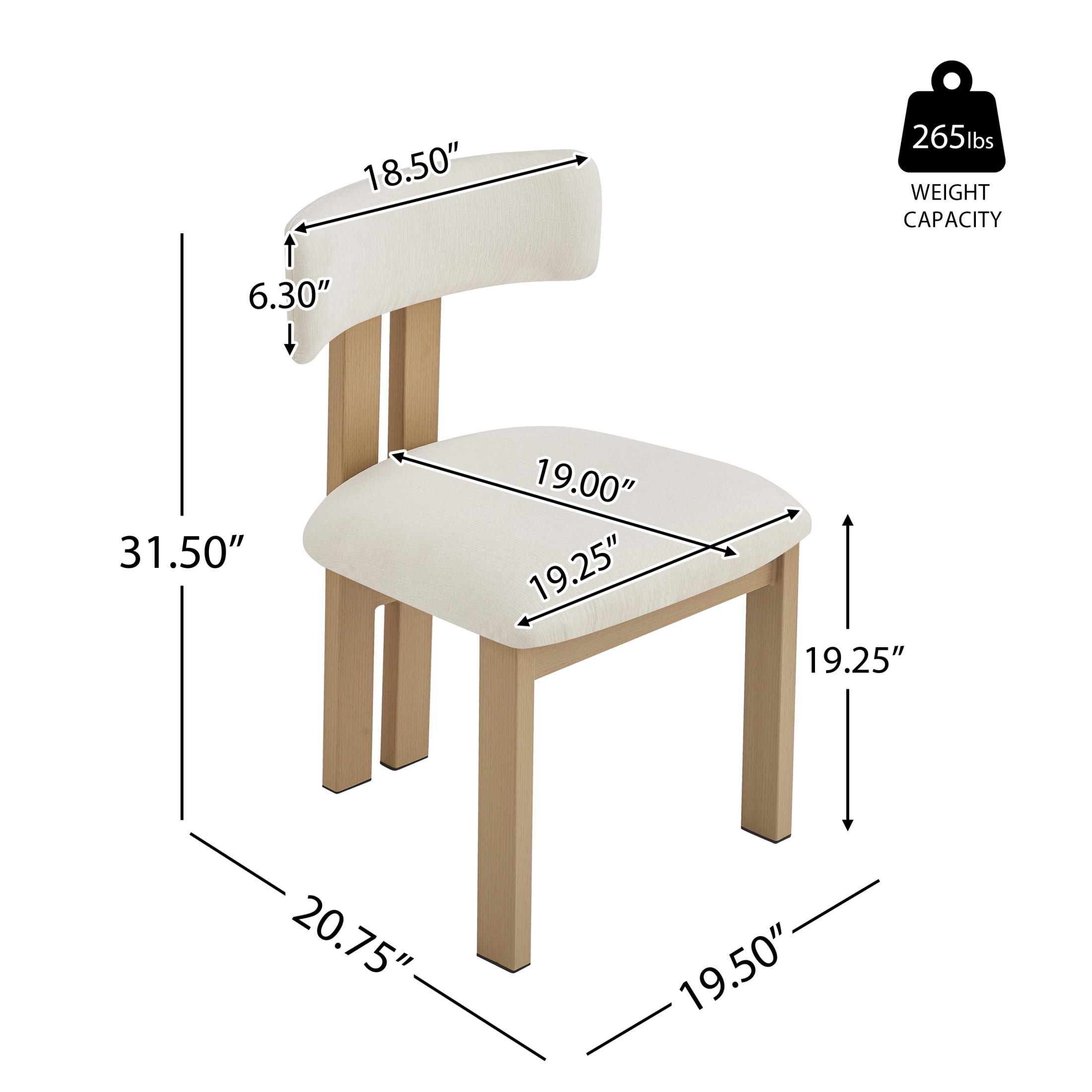 Simplicity Armless Dining Chairs with U-Shaped Seats & Metal Legs, Beige+Natural, Set of 2