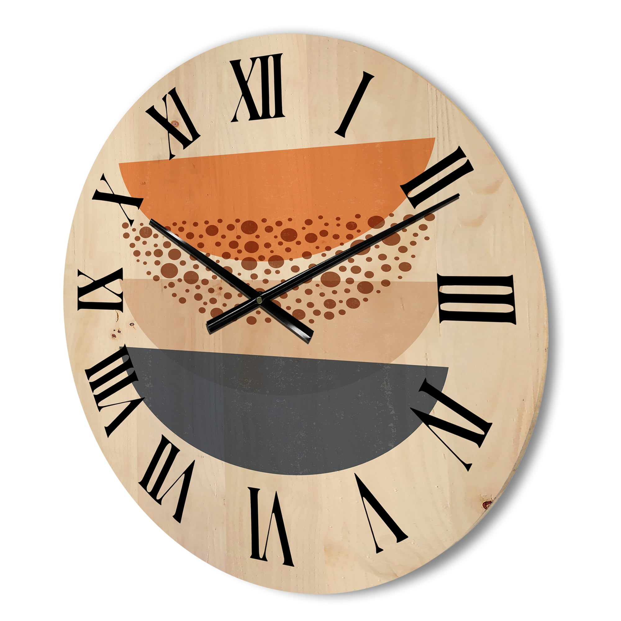 Designart 'Abstract Moon and Sun Geometrics In Blue & Orange' Modern Wood Wall Clock